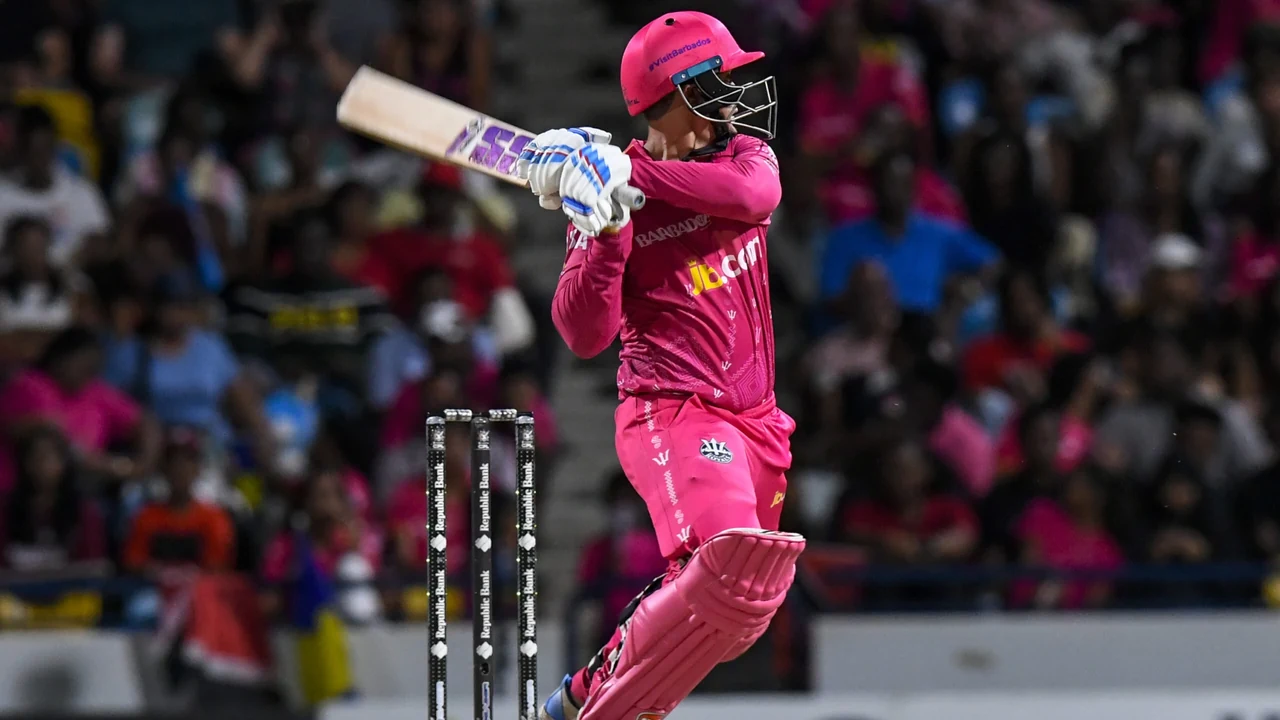 Barbados batter playing a shot during a CPL match