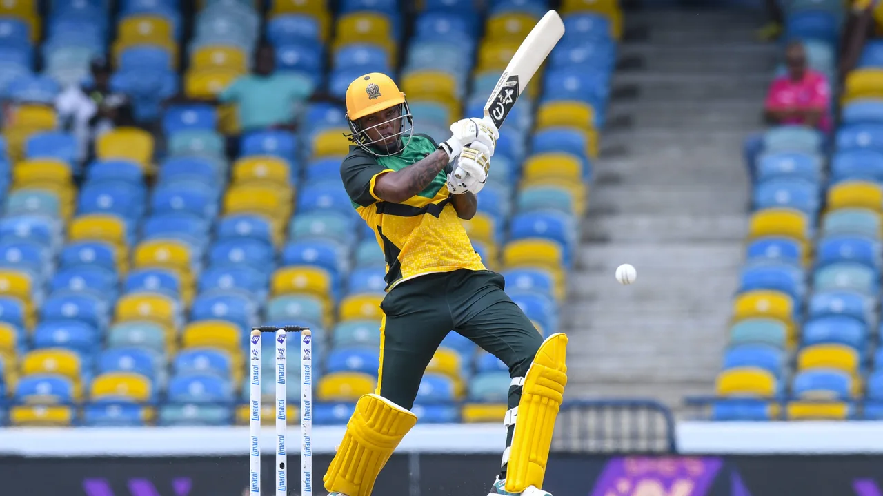 Chinelle Henry hits out for Jamaica Empress against Guyana Amazon Warriors at Kensington Oval in the WCPL