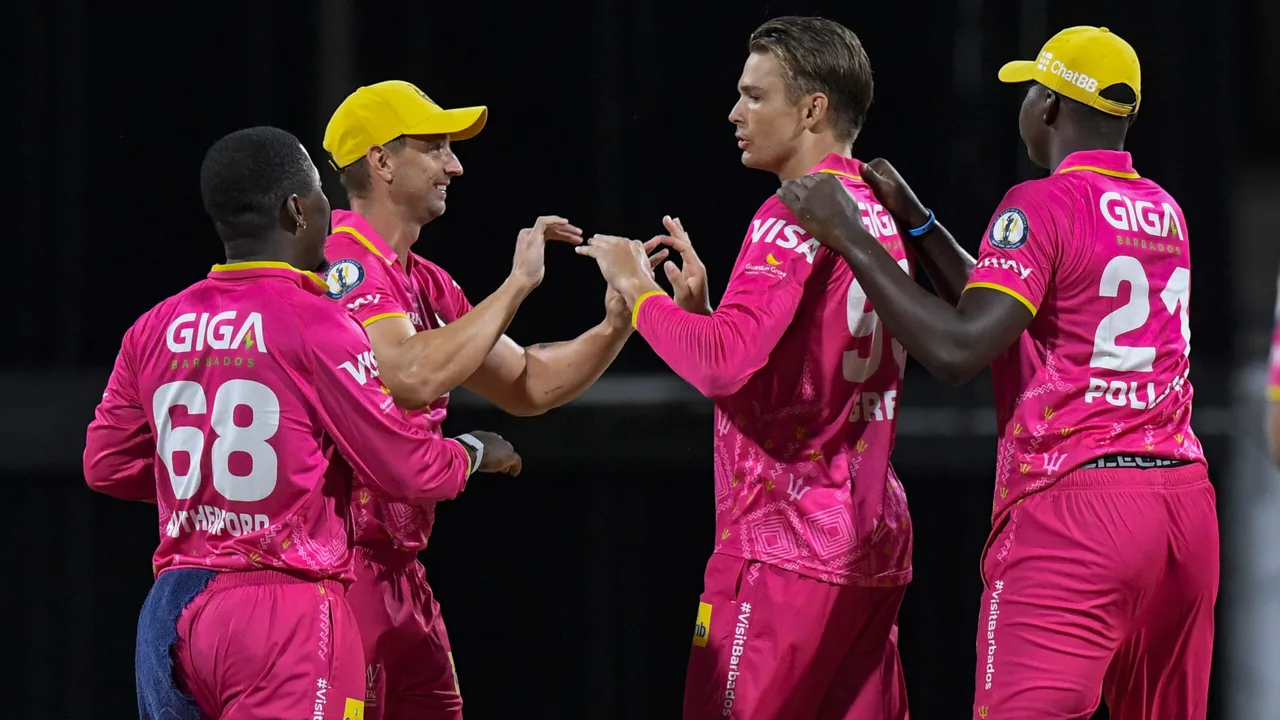 Chris Green celebrates a wicket for Barbados Tridents against St Kitts and Nevis Patriots at Kensington Oval