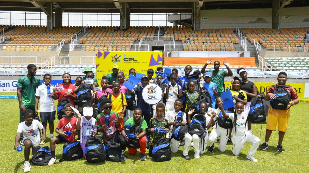 Children take part in a CPL SchoolYard cricket coaching session
