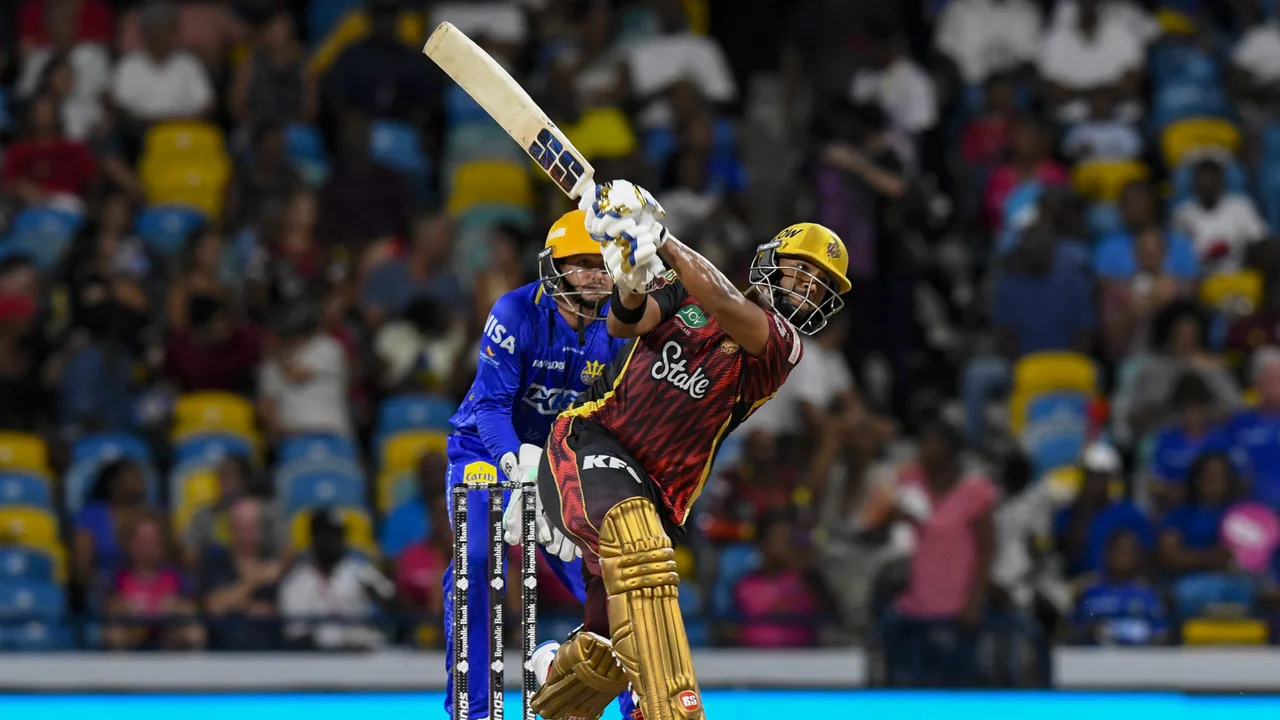 Nicholas Pooran batting for Trinbago Knight Riders against Barbados Tridents at Kensington Oval