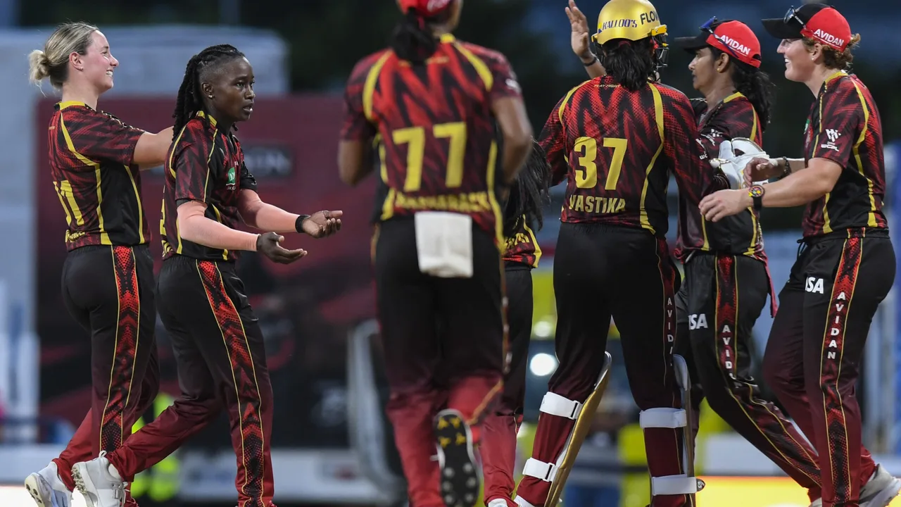 Trinbago Knight Riders and Barbados Tridents players in the Limacol WCPL 2026 opener at Kensington Oval