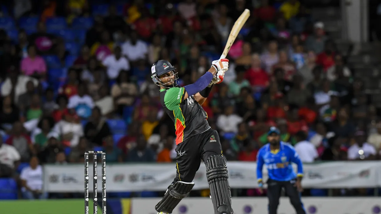 Dasun Shanaka batting for St Kitts & Nevis Patriots against Saint Lucia Kings at Warner Park