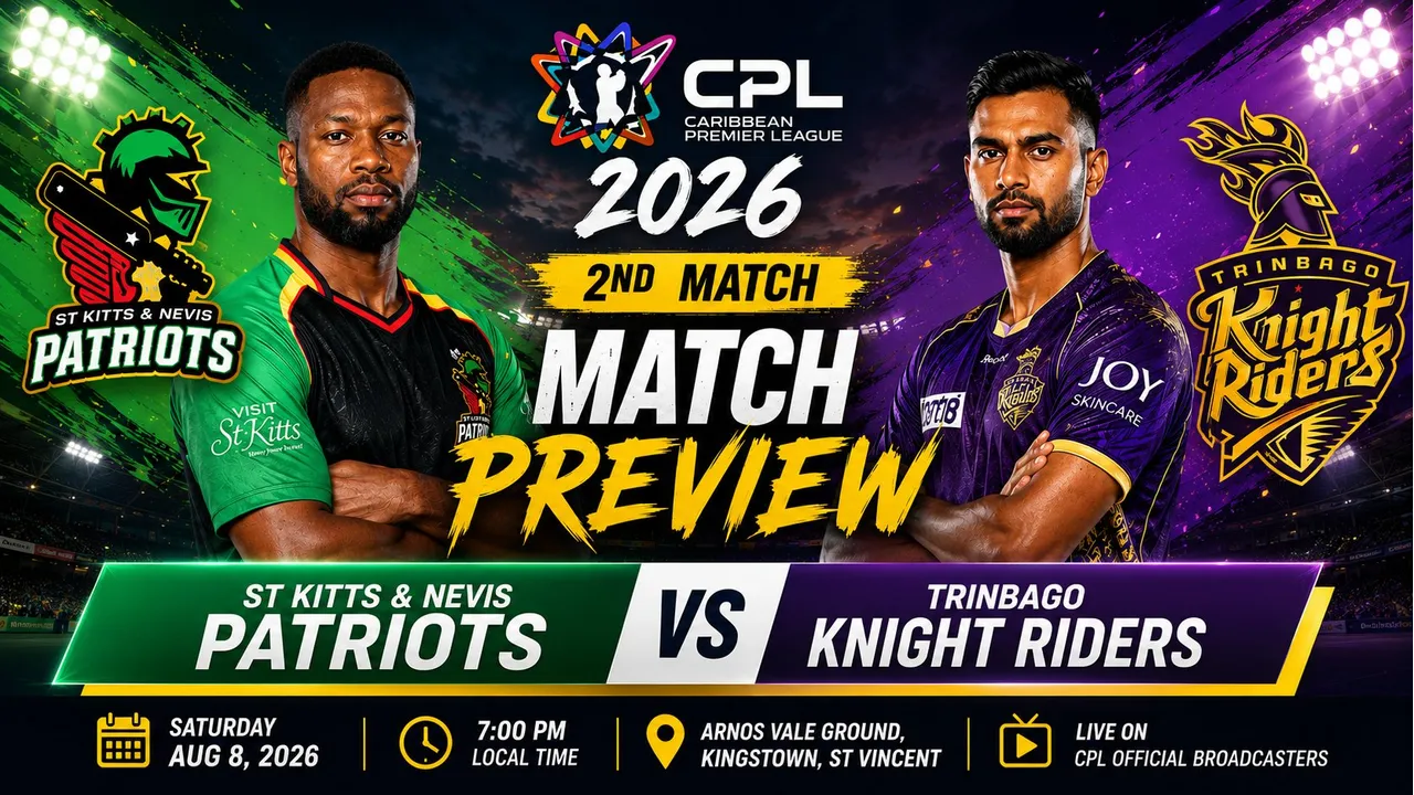 Jason Holder and Naseem Shah of St Kitts and Nevis Patriots with Nicholas Pooran and Sunil Narine of Trinbago Knight Riders before CPL 2026 Match 2