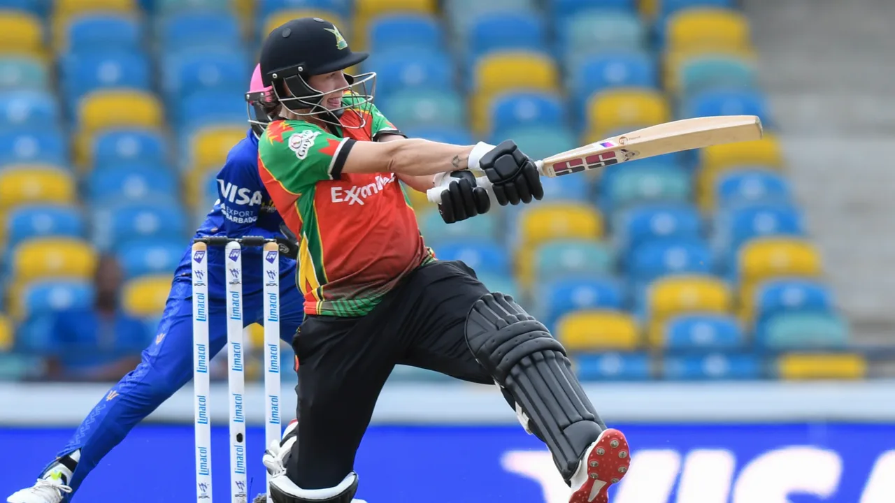 Guyana Amazon Warriors batting against Barbados Tridents in the WCPL at Kensington Oval