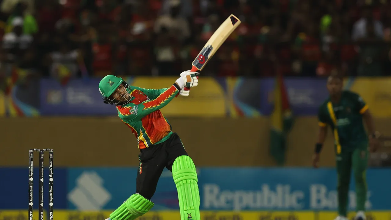 Rahmanullah Gurbaz batting for Guyana Amazon Warriors against Jamaica Kingsmen at Providence Stadium