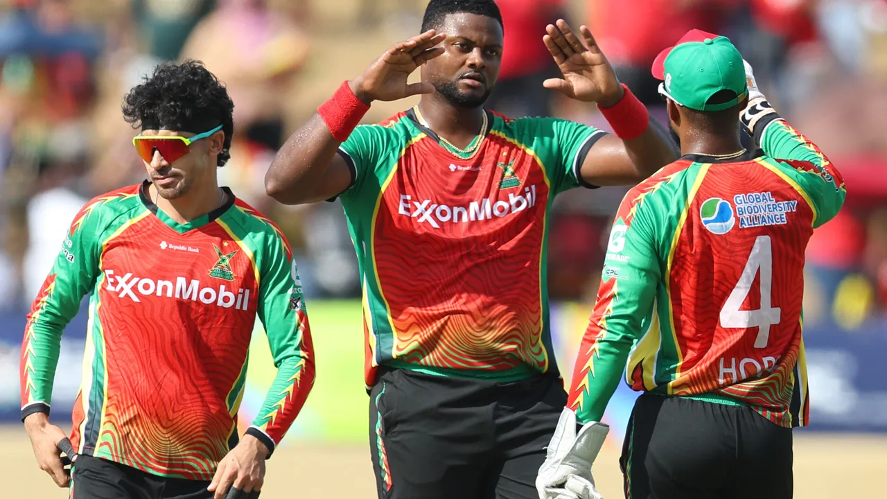 Mohammad Nabi celebrates a wicket for Guyana Amazon Warriors against St Kitts & Nevis Patriots at Providence Stadium